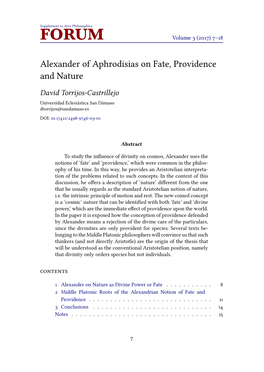 Alexander of Aphrodisias on Fate, Providence and Nature