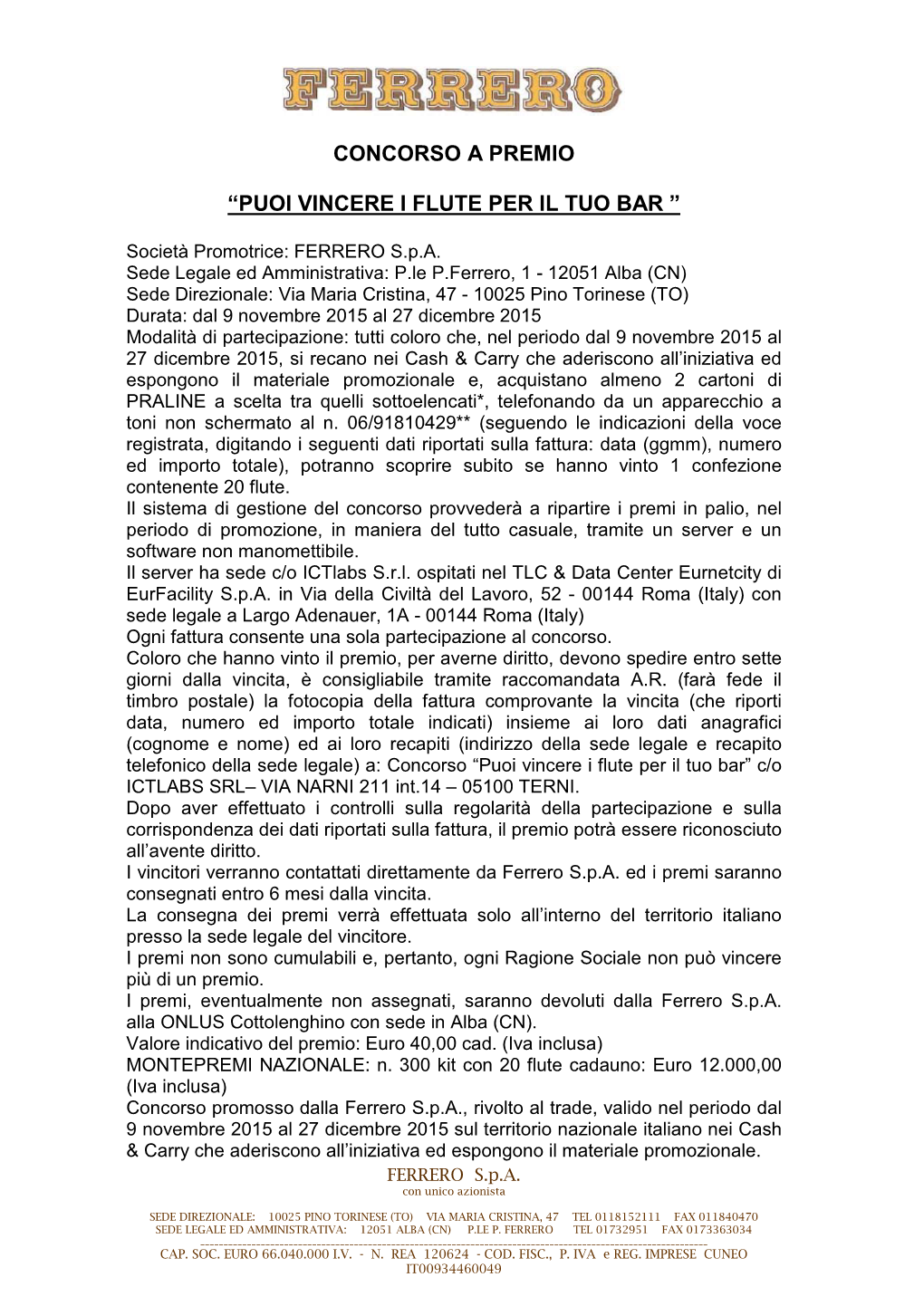 Concorso a Premio “Puoi Vincere I Flute Per Il Tuo Bar ”