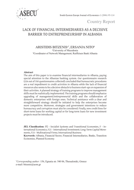 Lack of Financial Intermediaries As a Decisive Barrier to Entrepreneurship in Albania