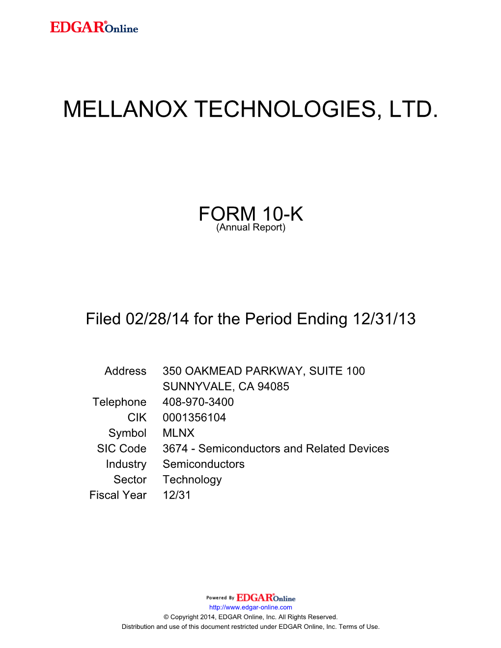 Mellanox Technologies, Ltd