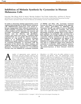 Inhibition of Melanin Synthesis by Cystamine in Human Melanoma Cells