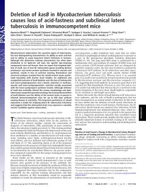 Deletion of Kasb in Mycobacterium Tuberculosis Causes Loss of Acid-Fastness and Subclinical Latent Tuberculosis in Immunocompetent Mice