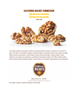 California Walnut Commission Published Health Research Abstracts of Publications April 2020