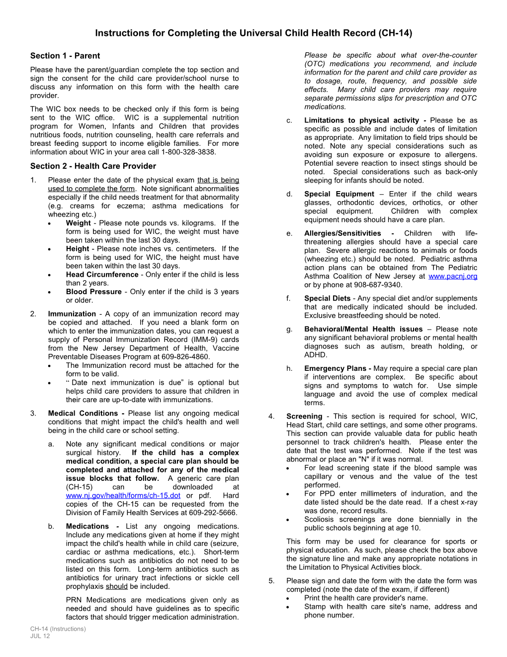 Ch-14, Instructions for Completing the Universal Child Health Record