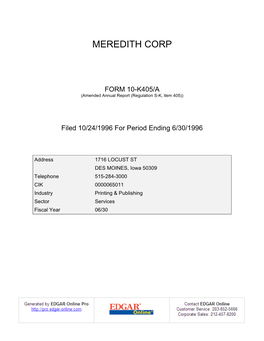 Meredith Corporation (Exact Name of Registrant As Specified in Its Charter)