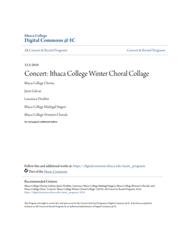Concert: Ithaca College Winter Choral Collage Ithaca College Chorus