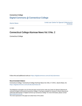 Connecticut College Alumnae News Vol. 8 No. 2