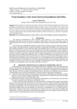 Trans Boundary Water Issues Between Kazakhstan and China