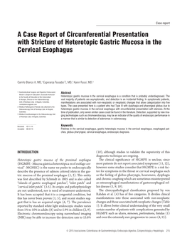A Case Report of Circumferential Presentation with Stricture of Heterotopic Gastric Mucosa in the Cervical Esophagus