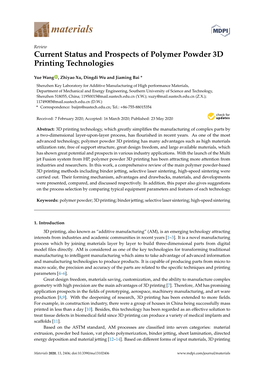 Current Status and Prospects of Polymer Powder 3D Printing Technologies