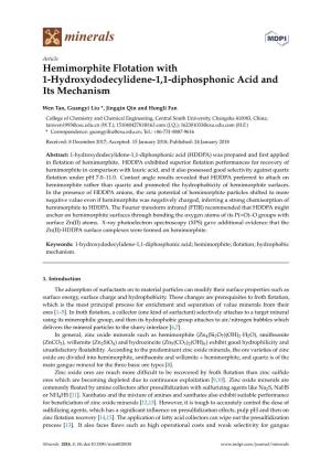 Hemimorphite Flotation with 1-Hydroxydodecylidene-1,1-Diphosphonic Acid and Its Mechanism