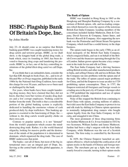 HSBC: Flagship Bank of Britain's Dope, Inc