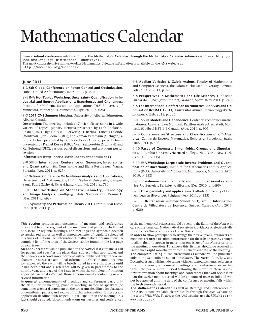 Mathematics Calendar