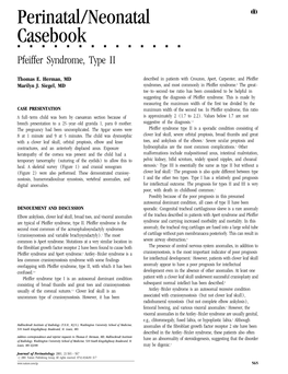 Perinatal/Neonatal Casebook &&&&&&&&&&&&&& Pfeiffer Syndrome, Type II