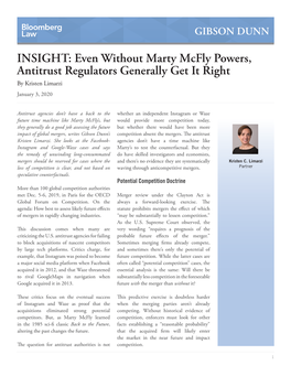 INSIGHT: Even Without Marty Mcfly Powers, Antitrust Regulators Generally Get It Right by Kristen Limarzi January 3, 2020