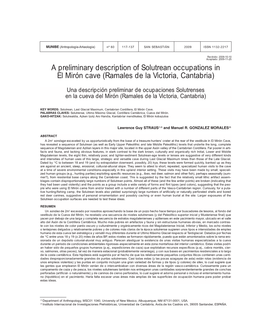 A Preliminary Description of Solutrean Occupations in El Mirón Cave (Ramales De La Victoria, Cantabria)