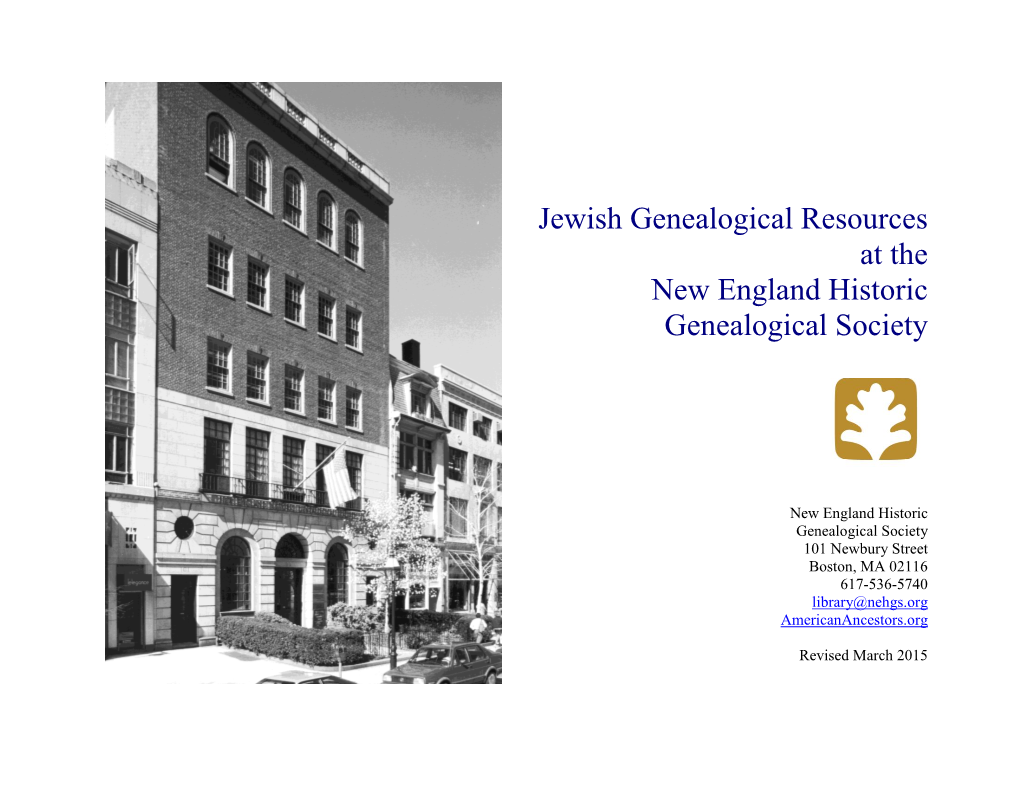 Jewish Genealogical Resources at the New England Historic Genealogical Society