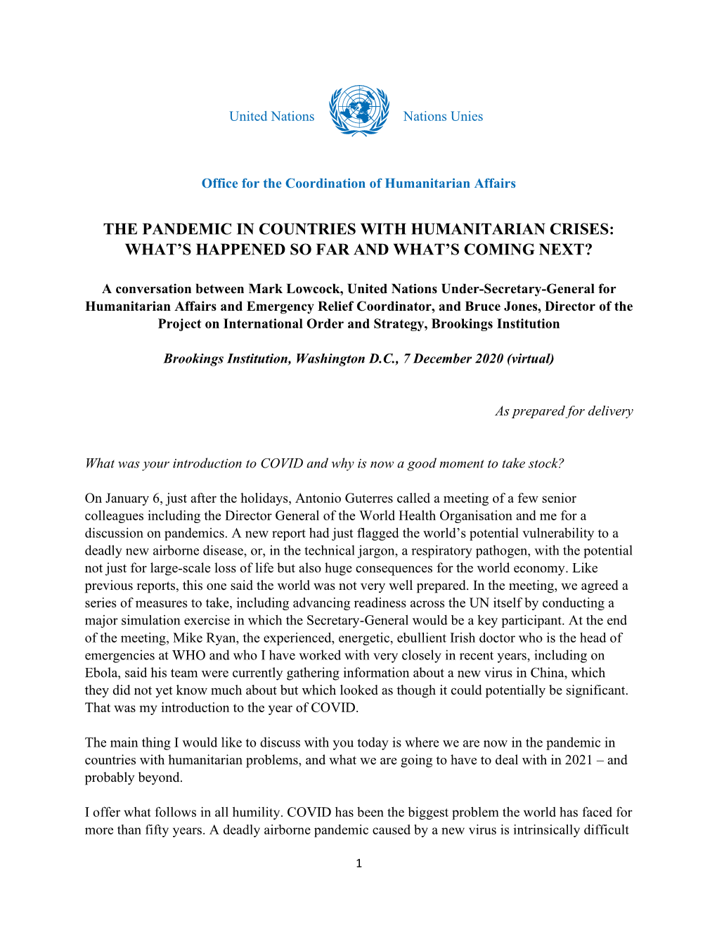 The Pandemic in Countries with Humanitarian Crises: What’S Happened So Far and What’S Coming Next?