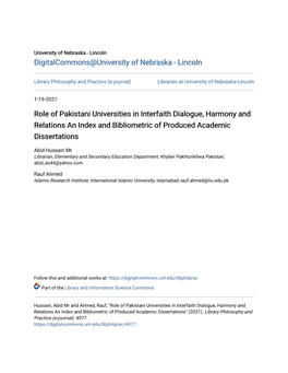 Role of Pakistani Universities in Interfaith Dialogue, Harmony and Relations an Index and Bibliometric of Produced Academic Dissertations