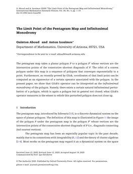 The Limit Point of the Pentagram Map and Infinitesimal Monodromy,” International Mathematics Research Notices, Vol