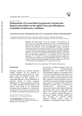 Pathogenicity of Lecanicillium Longisporum (Ascomycota: Hypocreomycetidae) on the Aphid Cinara Pini (Hemiptera: Lachnidae) in Laboratory Conditions