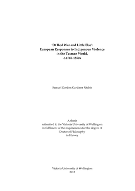 European Responses to Indigenous Violence in the Tasman World, C.1769-1850S