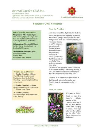 Bowral Garden Club Inc. September 2019 Newsletter