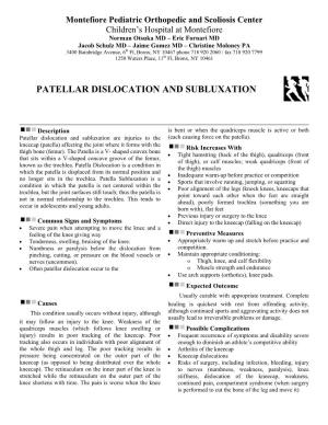 Patellar Dislocation and Subluxation