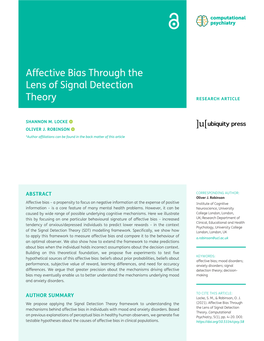 Affective Bias Through the Lens of Signal Detection Theory
