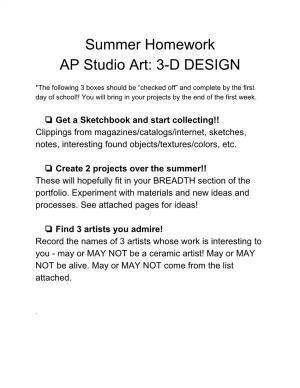 Summer Homework AP Studio Art: 3-D DESIGN