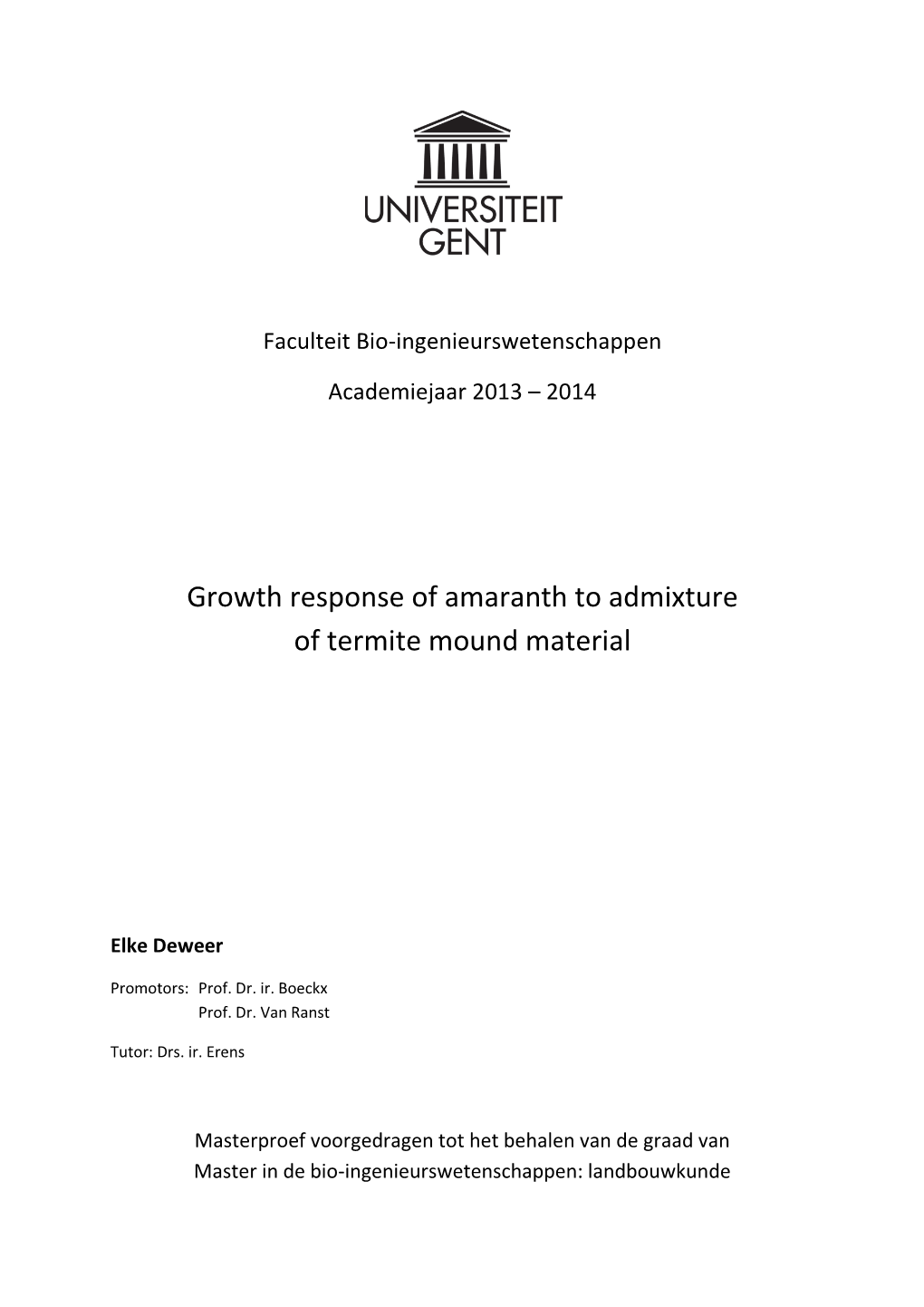 Growth Response of Amaranth to Admixture of Termite Mound Material