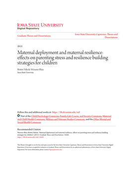 Effects on Parenting Stress and Resilience Building Strategies for Children Brittni in Kole Wessner Blais Iowa State University