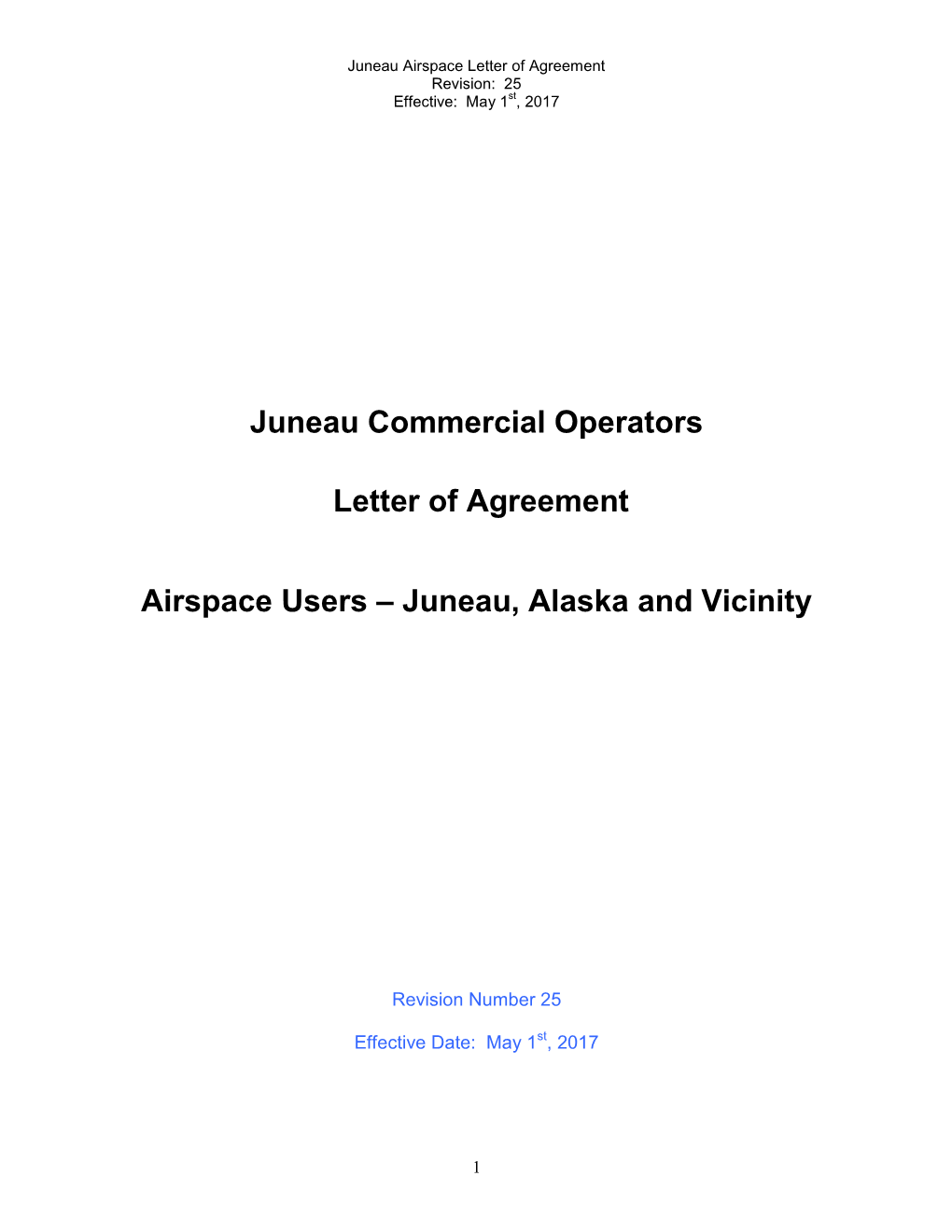 Juneau Commercial Operators Letter of Agreement Airspace Users