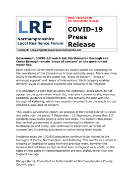 COVID-19 Press Release