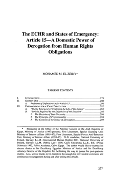 ECHR and States of Emergency: Article 15-A Domestic Power of Derogation from Human Rights Obligations