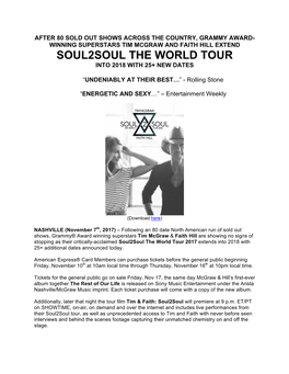 Soul2soul the World Tour Into 2018 with 25+ New Dates