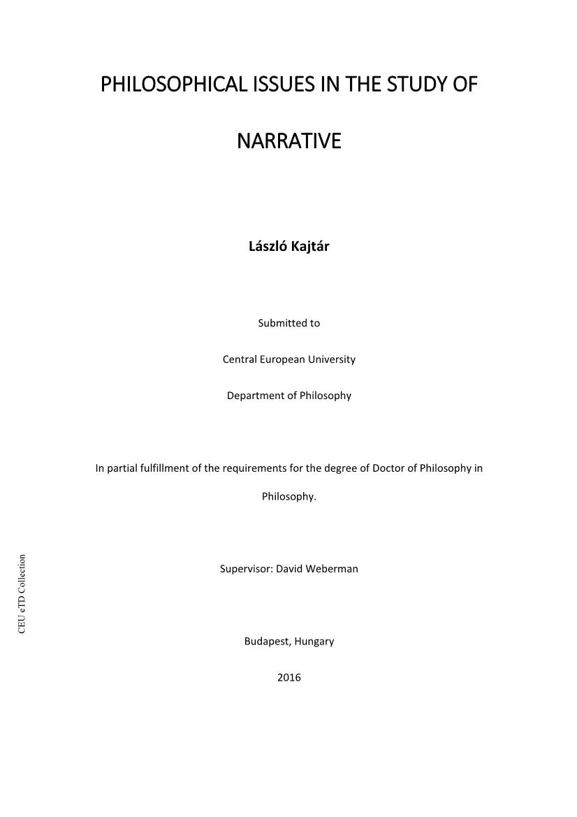 Philosophical Issues in the Study of Narrative
