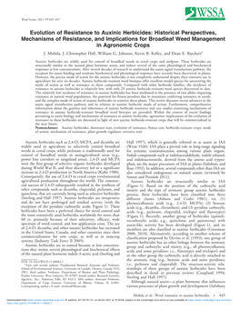 Evolution of Resistance to Auxinic Herbicides: Historical Perspectives, Mechanisms of Resistance, and Implications for Broadleaf Weed Management in Agronomic Crops J