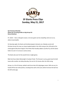 SF Giants Press Clips Sunday, May 21, 2017