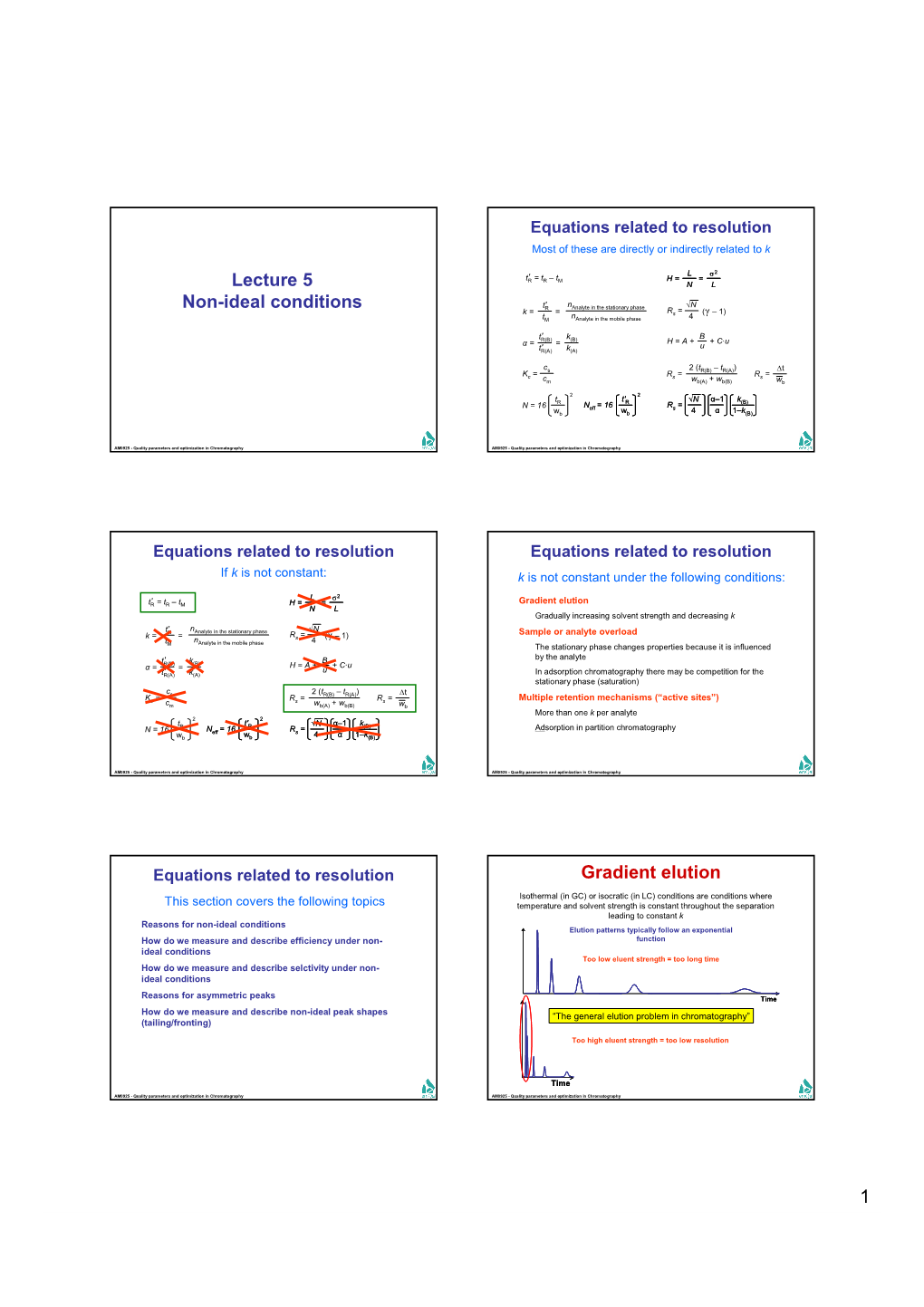 1 Lecture 5 Non-Ideal Conditions Gradient Elution