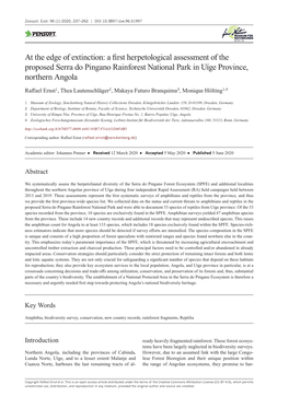 At the Edge of Extinction: a First Herpetological Assessment of the Proposed Serra Do Pingano Rainforest National Park in Uíge Province, Northern Angola