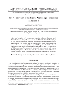 Insect Biodiversity of the Socotra Archipelago – Underlined and Counted