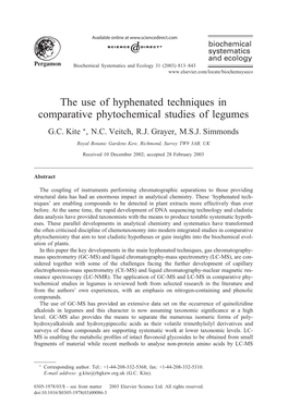 The Use of Hyphenated Techniques in Comparative Phytochemical Studies of Legumes G.C