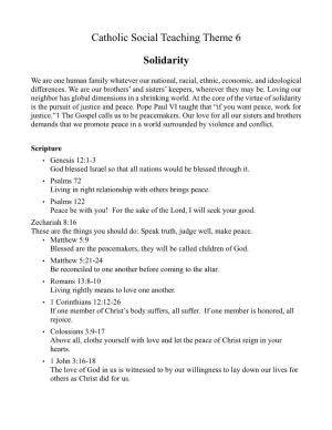 Catholic Social Teaching Theme 6 Solidarity