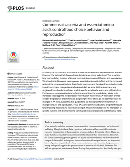 Commensal Bacteria and Essential Amino Acids Control Food Choice Behavior and Reproduction