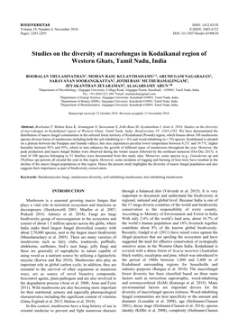 Studies on the Diversity of Macrofungus in Kodaikanal Region of Western Ghats, Tamil Nadu, India