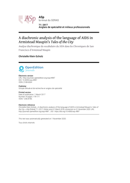 A Diachronic Analysis of the Language of AIDS in Armistead Maupin's