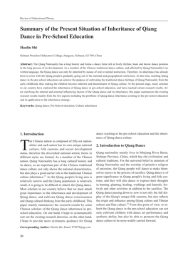 Summary of the Present Situation of Inheritance of Qiang Dance in Pre-School Education
