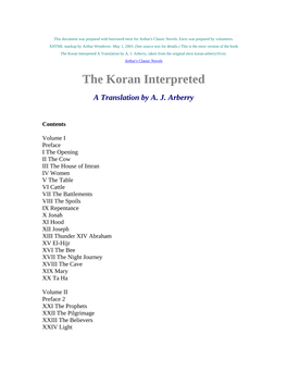 The Koran Interpreted a Translation by AJ Arberry