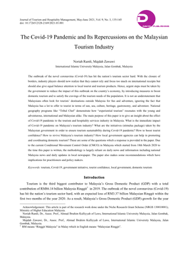 The Covid-19 Pandemic and Its Repercussions on the Malaysian Tourism Industry